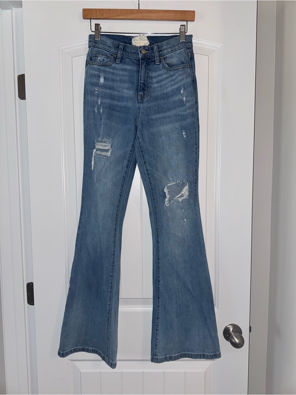 Altar'd State Distressed Medium Wash Flare Jeans - Blue - Picture 2 of 11
